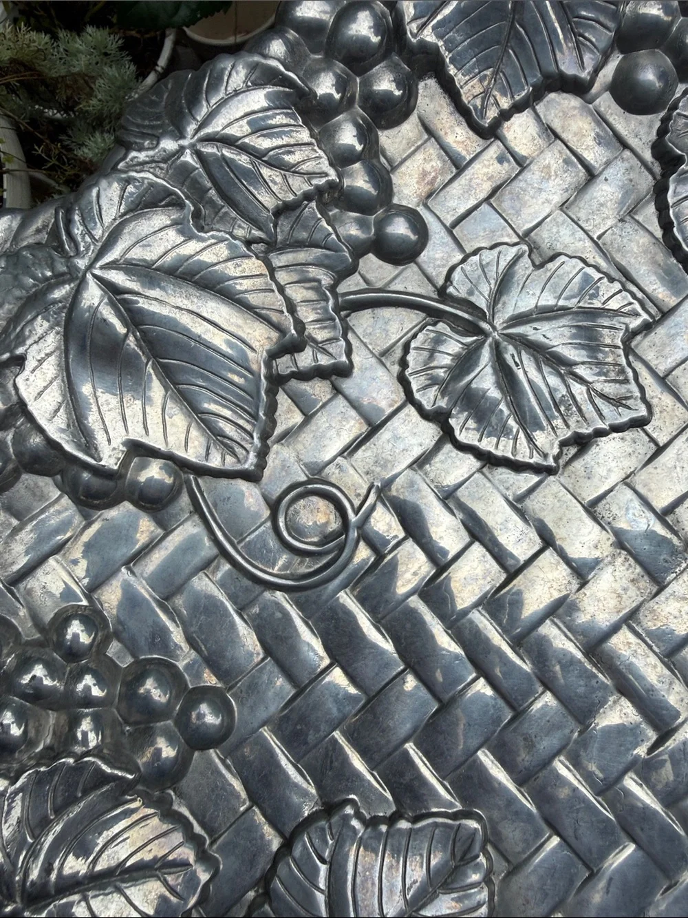 Lenox Silver-Tone Pewter Grape & Leaf Oval Serving Tray with Rope Handles
